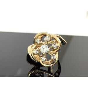 Cocktail Ring Diamond 14k Yellow Gold 0.30ctw Women's Estate Jewelry Size 4.5